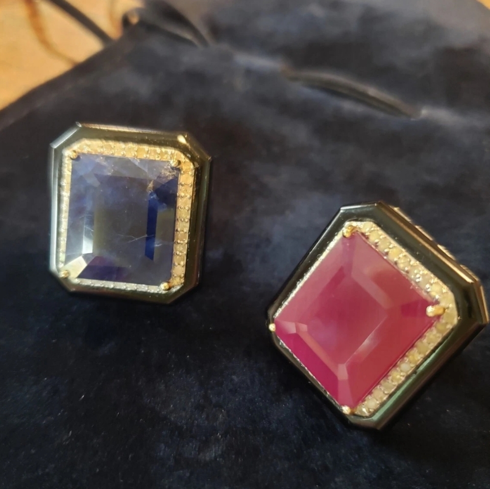Certified 14.77 CT Ruby And 13.25 CT Sapphire Earrings